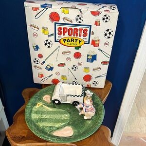 Vintage with Box World Bazaar Golf Cart 18th Hole Chip & Dip Bowl Platter